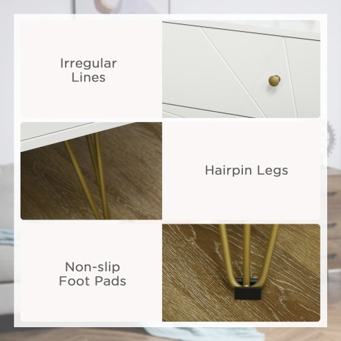 HOMCOM Bedroom Chest of Drawers, Tallboy 4-Drawer Dresser, Modern Storage Drawer Unit with Hairpin Legs, White