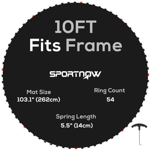 SPORTNOW Trampoline Replacement Mat with Eight Rows of Stitching, Spring Pull Tool, 54 V-Hooks, for 10ft Trampoline, Using 14cm Springs, Trampoline Jumping Mat, Black