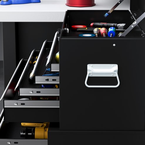 HOMCOM Tool Chest, Metal Tool Cabinet on Wheels with 6 Drawers, Pegboard, Top Chest and Roller Cabinet Combo, 61.6 x 33 x 108cm, Black
