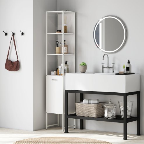 HOMCOM Tall Bathroom Cabinet, Slim Bathroom Storage Cabinet with 3 Open Shelves and Adjustable Shelf, Freestanding Storage Cupboard, 33 x 33 x 185 cm