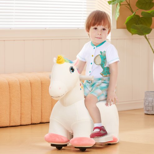 AIYAPLAY 6V Electric Ride on Unicorn, Battery Powered Kids Ride on Animal Toy with Music, Forward Control, for Ages 18-36 Months, White