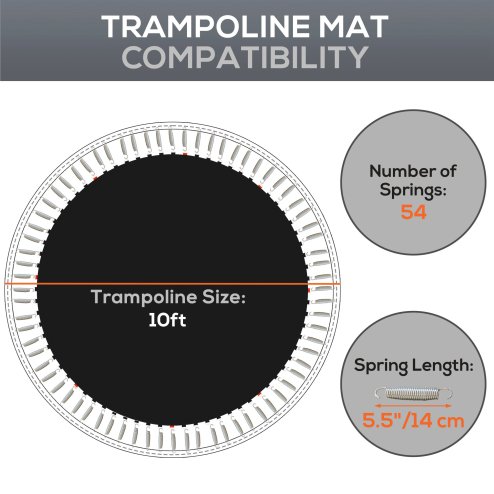 SPORTNOW Trampoline Replacement Mat with Eight Rows of Stitching, Spring Pull Tool, 54 V-Hooks, for 10ft Trampoline, Using 14cm Springs, Trampoline Jumping Mat, Black