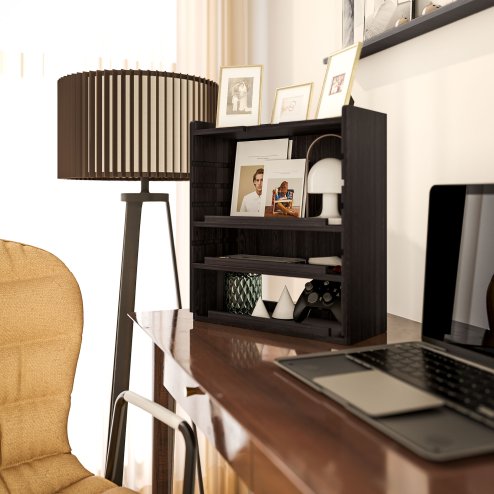 HOMCOM 4-Tier Desk Organiser, Multifunctional Assembled Desktop Organiser with Adjustable Shelves and Cable Management for Stationery, Office Supplies, Paper, Dark Brown