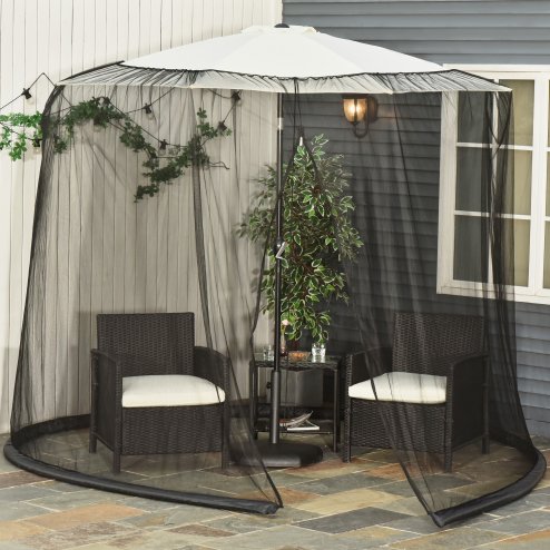 Outsunny Outdoor Garden Umbrella Table Screen, 2.3 m Parasol Bug Mosquito Net Cover with Zipped Door, Patio Mosquito Netting Cover with Water Fillable Tube at Base, Black