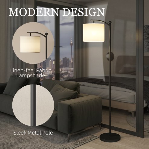 HOMCOM LED Floor Lamp, Stepless Dimmable Reading Standing Lamp with Magnetic Remote Control and 11 Colours Temperature & 11 Brightness Levels, 60 Min Timer for Living Room, Bedroom, Office, Black