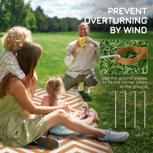Outsunny Reversible Outdoor Rug with Carry Bag, Waterproof Plastic Straw Mat for Garden, Deck, RV, Picnic, Beach, Camping, 182 x 274cm, Brown