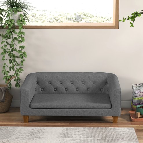 PawHut Dog Sofa Bed, Elevated Dog Couch for Small, Medium Dogs, with Soft Cushion, Removable and Washable Cover, Anti-Slip Pads - Grey
