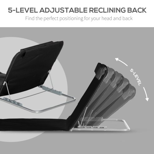 Outsunny Set of 2 Foldable Garden Beach Chair Mat Lightweight Outdoor Sun Lounger Seats Adjustable Back Metal Frame PE Fabric Head Pillow w/ Carry Bag, Black