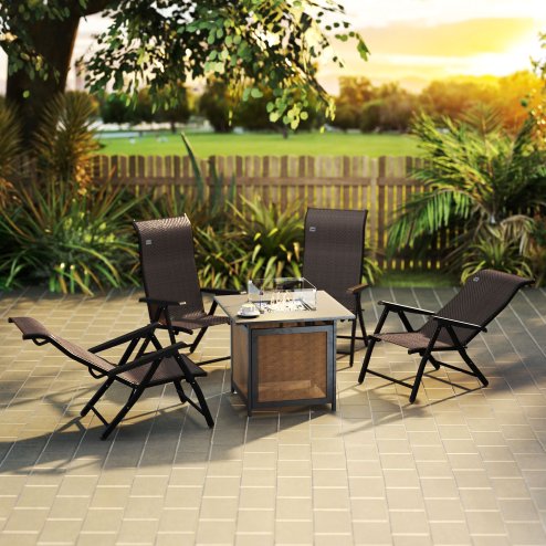 Outsunny Set of 4 Outdoor Wicker Folding Chairs, Patio PE Rattan Dining Armrests Chair set with 7 Levels Adjustable Backrest, for Outdoors, Camping, Dark Brown