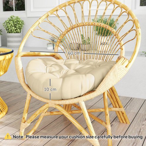 Outsunny Outdoor Seat Cushions Set of 2 with UV Protected Cover, Thick Round Chair Cushions for Patio Furniture, Tufted Design Chair Pads, 60 x 60 cm, Beige