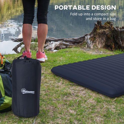 Outsunny Double Air Bed with Foot Pump and Carry Bag, Inflatable Mattress for Guest, Camping, Travel, 195 x 140 x 10cm, Blue