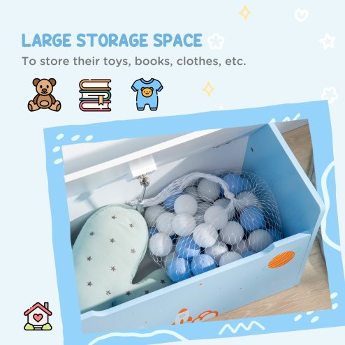 ZONEKIZ 2 in 1 Wooden Toy Box, Kids Storage Bench, Toy Chest with Safety Rod - Blue