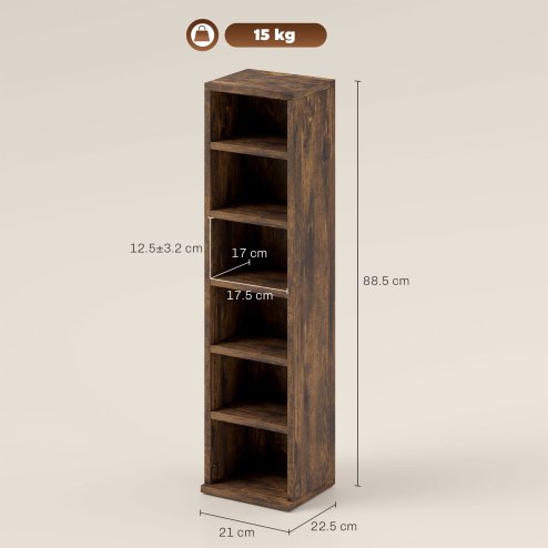 HOMCOM 204 CD Media Display Shelf Unit Set of 2 Blu-Ray Tower Rack w/ Adjustable Shelves Bookcase Storage Organiser, Rustic Brown