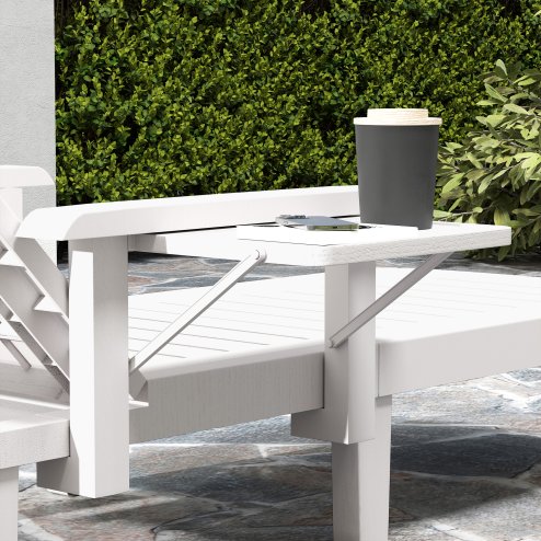 Outsunny Set of 2 Resin Reclining Sun Loungers for Garden, 5 Positions Adjustable Outdoor Chaise Lounge Chairs with Wood Texture Surface, Armrests, Foldable Side Table for Garden, Beach, White