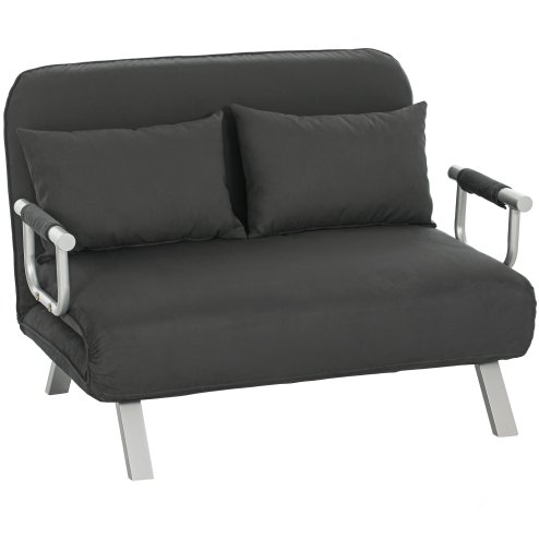 HOMCOM 2 Seater Sofa Bed, Click Clack Convertible Bed Settee, Modern Velvet Feel Fabric Sofa with 2 Cushions for Living Room, Bedroom, Guest Room