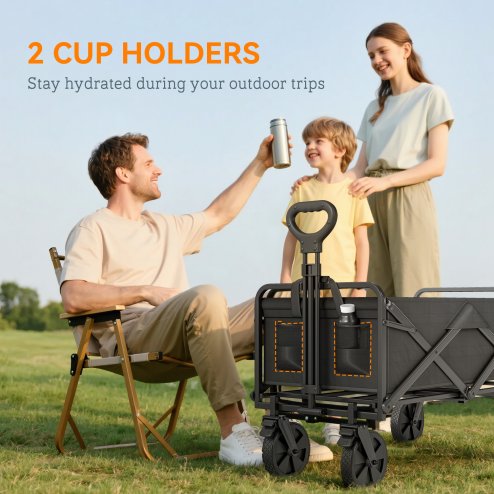 Outsunny 90L Festival Trolley on Wheels, Folding Camping Trolley Cart with Adjustable Handle, Portable for Outdoor, Garden, Shopping, Fishing, Black