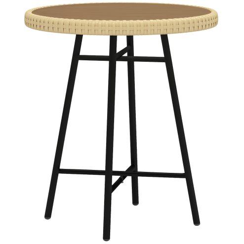 Outsunny Outdoor Coffee Table, Garden PE Rattan Side Table with Plastic Wood Table Top, X-Shape Support for Indoor, Outdoor, Balcony, Patio, Natural Wood Finish