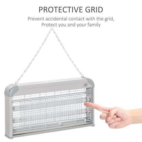 Outsunny 30W Electric Fly Zapper, Bug Zapper with UK Plug, 2 UV Bulbs, Hanging Chain, On/Off Switch and Removable Catch Tray, 60?O Coverage Insect Mosquito Killer for Indoor and Outdoor Use, Grey
