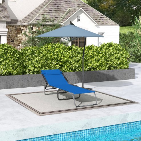 Outsunny Foldable Sun Lounger, Outdoor 4 Level Adjustable Backrest Reclining Chaise Chair, Steel Frame Recliner Chair for Camping, Hiking, Navy Blue
