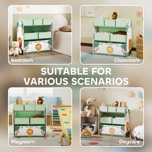 AIYAPLAY Kids Toy Storage Units, 3-Tier Toy Organiser Shelf with 6 Removable Fabric Boxes for Kids, Boys, Girls, Bedroom, Playroom, Nursery, Green