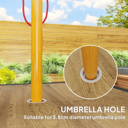 Outsunny 94 x 94 cm Garden Table with Parasol Hole, Outdoor Dining Table for 4, Square Patio Table with Stone-Grain Effect PC Board Top for Patio, Garden, Brown