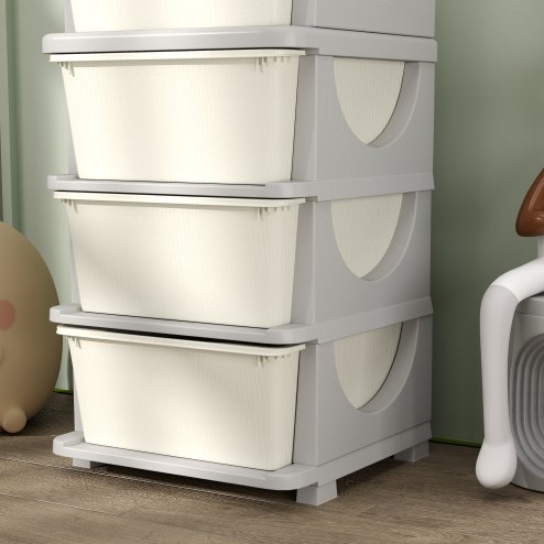 HOMCOM Kids Storage Units with 4 Drawers 4 Tier Chest Vertical Dresser Tower Toy Organiser for Nursery Playroom Kindergarten Cream