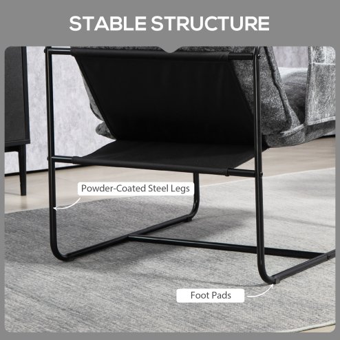 HOMCOM Modern Accent Chair, Chenille Armchair with Side Pockets and Steel Frame, Upholstered Reading Chair for Bedroom, Living Room, Grey
