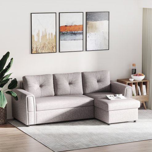 HOMCOM 3 Seater Sofa Bed, L Shaped Pull Out Sofa Bed with Storage, Convertible Click Clack Settee Sectional Sleeper Futon for Living Room, Office