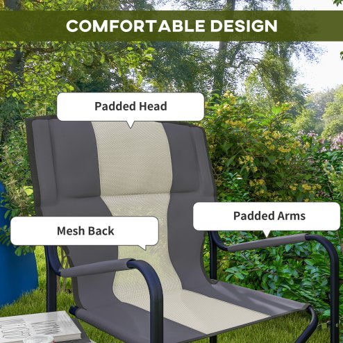 Outsunny Aluminium Directors Chair, Folding Camping Chair for Adults with Side Table, Cup Holder, Cooler Bag and Pocket, Up to 120 kg, Grey