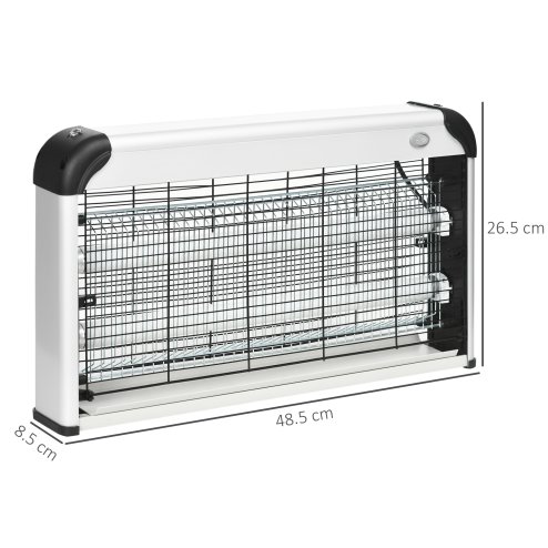 Outsunny 30W Electric Fly Zapper, Bug Zapper with UK Plug, 2 UV Bulbs, Hanging Chain, On/Off Switch and Removable Catch Tray, 60?O Coverage Insect Mosquito Killer for Indoor and Outdoor Use, Silver