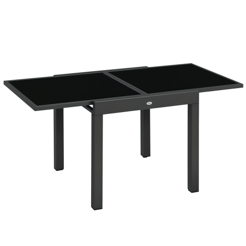 Outsunny Extending Garden Table, Outdoor Dining Table with Aluminium Frame and Tempered Glass Tabletop, 80/160 x 80 x 75 cm, Black