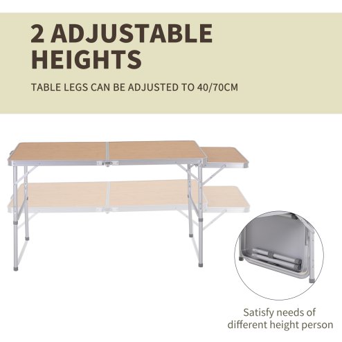 Outsunny 4ft Aluminium Picnic Table with Side Desktop Adjustable Outdoor BBQ Party Portable Folding Lightweight