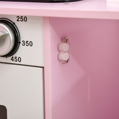 HOMCOM Children Wooden Play Kitchen w/ Lights Sounds, Kids Kitchen Playset w/ Water dispenser, Microwave, Utensils, Sink, Storage, for Ages 3-6 Years - Pink