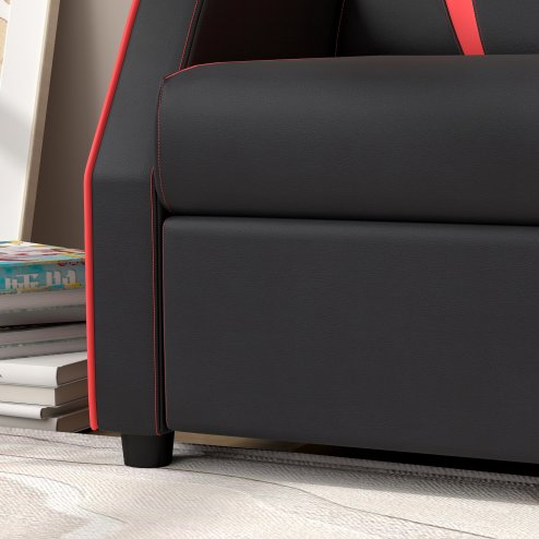 AIYAPLAY Kids Recliner, 2 in 1 Toddler Gaming Recliner with Backrest, Armrest, Footrest, PU Leather Lounge Armchair for Playroom, Bedroom, Kids Room, Black