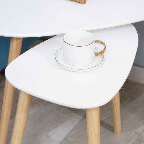 HOMCOM Nesting Coffee Table, Set of 2 Side Tables, Stacking End Tables with Solid Wood Legs, for Living Room Bedroom