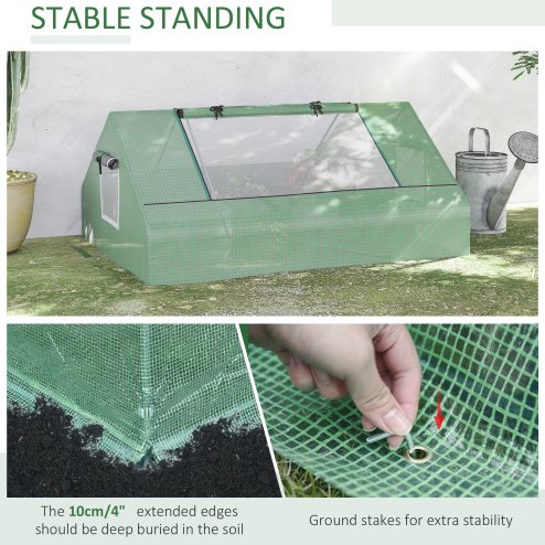 Outsunny 180 x 140 x 80cm Portable Mini Greenhouse, Garden Small Green House with Zipped Windows and Door, Tunnel Planting Shed, Outdoor Flower Planter Warm House, Dark Green