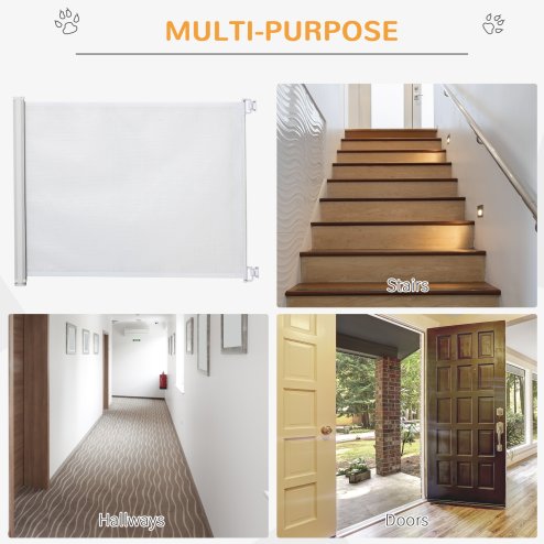 PawHut Retractable Stair Gate for Dogs, Pet Mesh Safety Gate Extends up to 115cm for Doorways Indoor- White