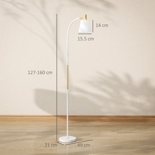 HOMCOM Floor Lamp for Living Room, Spotlight Reading Standing Lamp with Adjustable Height, Rocker on/off Switch, Indoor Task Lighting for Bedroom, Office,  White (Bulb not Included)