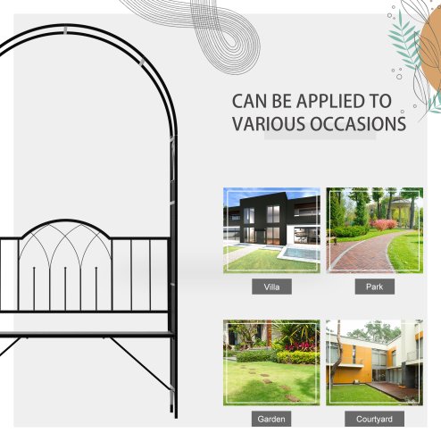 Outsunny Garden Metal Arch Bench Outdoor Patio Rose Trellis Arbour Pergola for Climbing Plant Antique Style 2-Seater Chair, Black