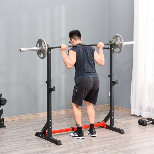 HOMCOM Barbell Rack, Width and Height Adjustable Dip Stand, Bench Press Rack for Home Gym Weight Lifting Fitness Workout, Max Load 150kg