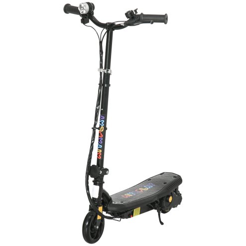 HOMCOM Folding Electric Scooter 120W E-Scooter with Three Mode LED Headlight, Warning Bell, Adjustable Height, 12km/h Maximum Speed, for Ages 7-14 Years - Black