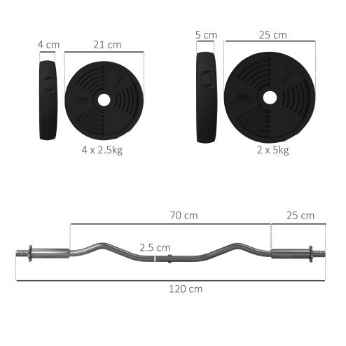 SPORTNOW 25kg Barbell Weights Set, Adjustable Gym Weights up to 80kg with 4ft Curl Bar and Non-slip Handle for Home Gym, Exercise, Weight Strength Training