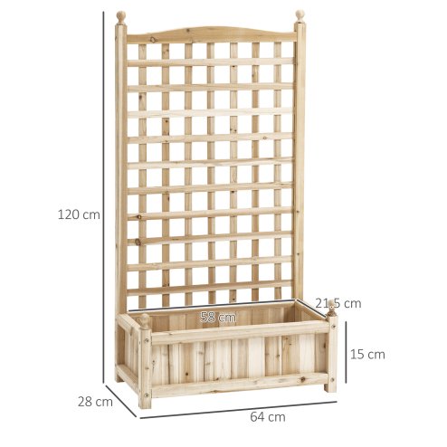 Outsunny Garden Planters with Trellis for Climbing Vines, Wooden Raised Beds for Garden, Free Standing Flower Pot, Indoor Outdoor Display Rack, 64 x 28 x 120 cm, Natural
