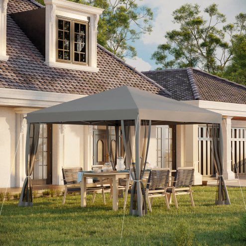 Outsunny 3 x 3m Pop Up Gazebo, 420D Garden Tent Canopy with Removable Mesh Sidewall Netting, Carry Bag for Garden Patio Outdoor, Light Grey