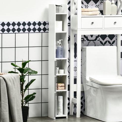 kleankin Modern Bathroom Storage Cabinet, Freestanding Tall Bathroom Cabinet with Open Shelves and 3 Cupboards with Door, for Bedroom Hallway
