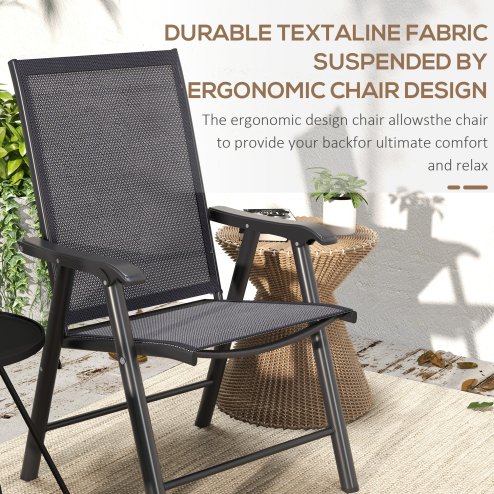 Outsunny Set of 2 Folding Garden Chairs, Metal Frame Garden Chairs Outdoor Patio Park Dining Seat with Breathable Mesh Seat, Dark Grey