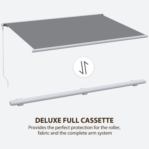 Outsunny 4x3m Full Cassette Electric/Manual Retractable Awning with Remote Controller, Sun Canopies for Patio Door Window with Remote Controller, Grey