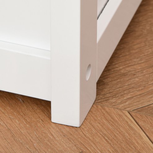 HOMCOM 2 In 1 Wooden Toy Box, Kids Seat Bench Storage Chest Cabinet Organiser w/ Safety Pneumatic Rod, 60 x 30 x 50cm - White