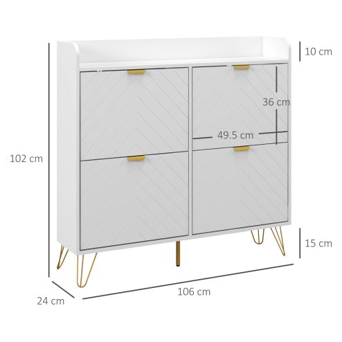 HOMCOM Narrow Shoe Cabinet with 4 Flip Drawers, Slim Shoe Storage Cabinet with Adjustable Shelves, Hairpin Legs and 4 Vents for 16 Pairs of Shoes for Entryway, White