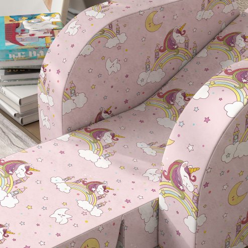 AIYAPLAY Kids Armchair, 2 in 1 Foldable Toddler Chair, Soft Snuggle Sponge Filled Recliner, for Bedroom Playroom Living Room, for Boys & Girls 18 Months to 3 Years - Pink